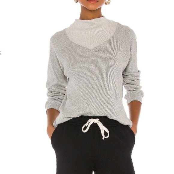 Monrow Heather Pointelle Cowl Raglan Sweatshirt Grey - Picture 1 of 9